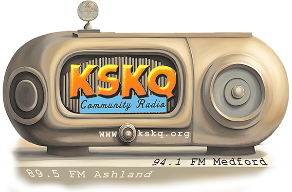 An illustrated vintage KSKQ Community Radio receiver